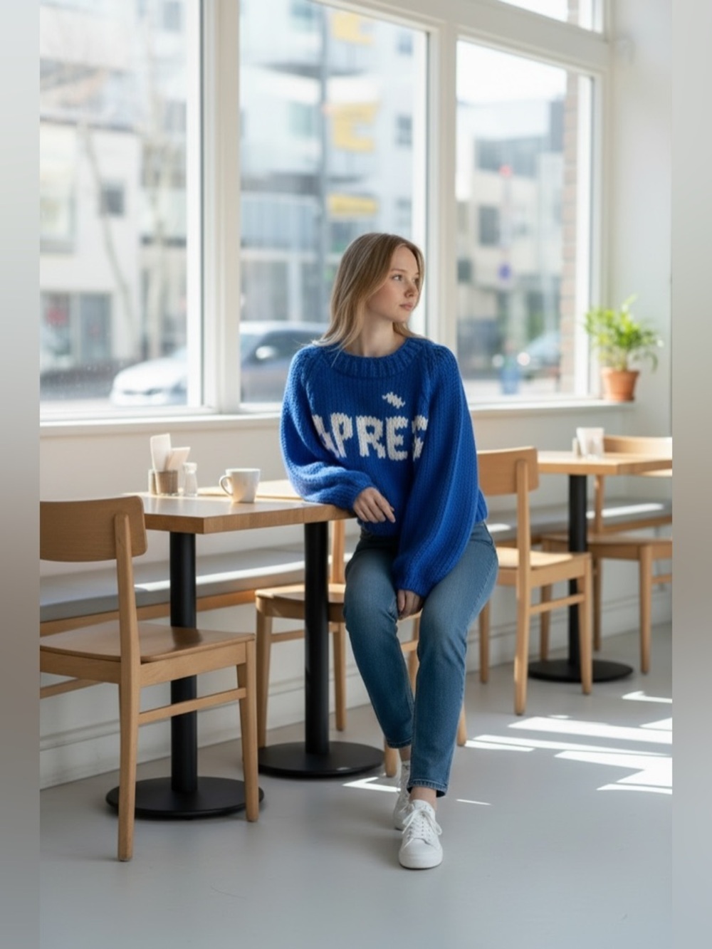 GOGO Blue Wool Knit Après Pullover Sweater Women’s One Size